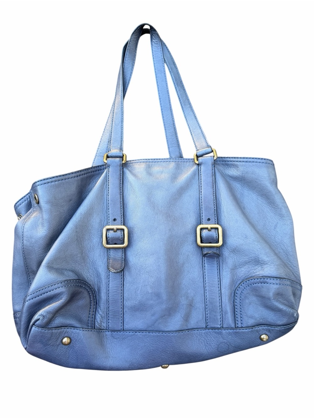 Frye Blue Leather Tote with Gold-Tone Hardware - Picture 2 of 11